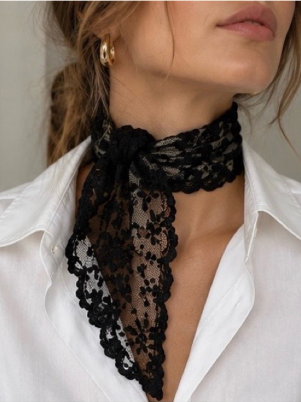 Scalloped lace Black Lace Neck Scarf head waist